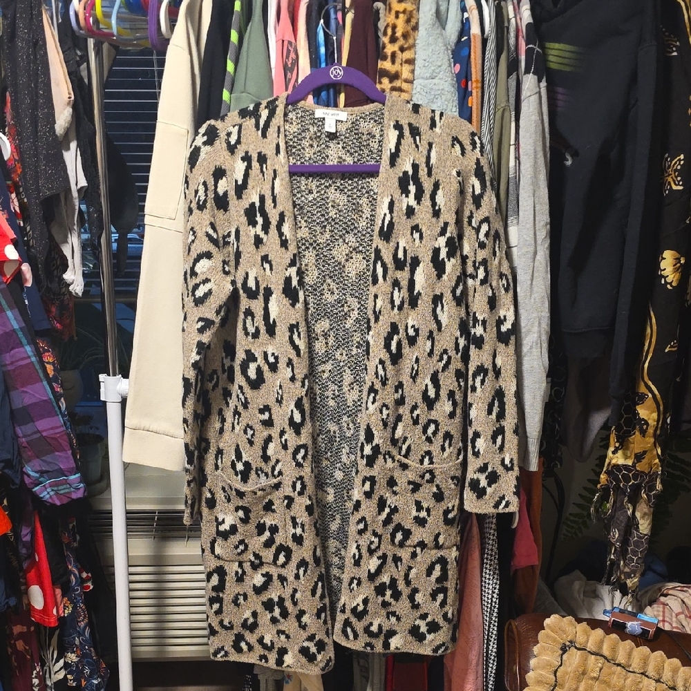Nine West Beige and Black Animal Print Cardigan